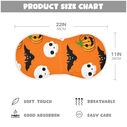 Burbuja Pumpkins Skulls Muslin Baby Burp Cloths, Soft & Absorbent Cotton Burping Rags for Newborn Boys & Girls, 2 Pack2