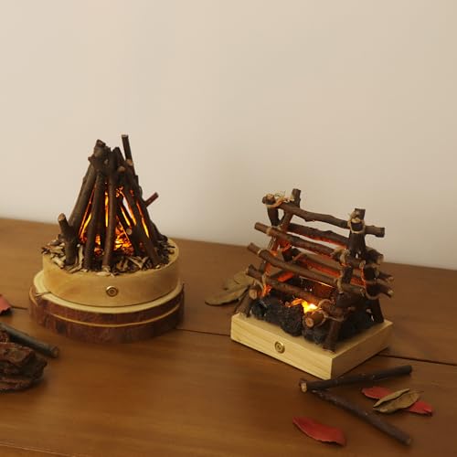 Image of Small Cozy Fireplace Lantern Traditional Realistic Log Wood Burning Flame Effect Ligh LED Charcoal Style Table LampFor Indoor & Outdoor Use
