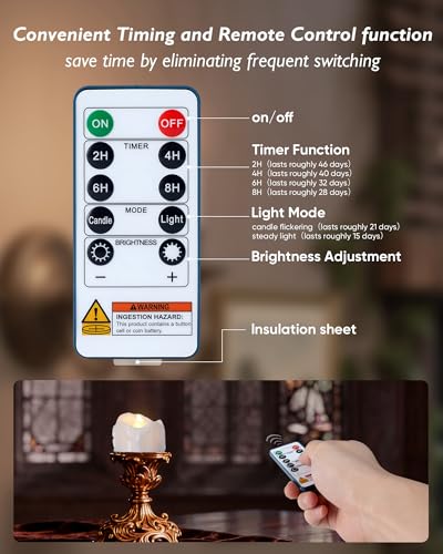Image of Homemory 24-Pack Remote Flameless LED Battery Tea Light Candles, 400+Hrs | 2 /4 /6 /8H Timer Flickering Tealight Votives for Halloween Pumpkins, Christmas Decor, Weddings and Holiday Parties