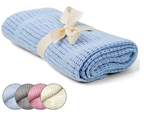 wometo leichte Babydecke Oeko-Tex aus 100% Baumwolle für den Sommer - blau 70x100 cm für Neugeborene, Jungen und Mädchen Cover