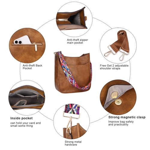 Image of HKCLUF Crossbody Bag for Women Vegan Leather Hobo Handbags Guitar Strap Purse Shoulder Bucket Bag with 2PCS Adjustable Straps