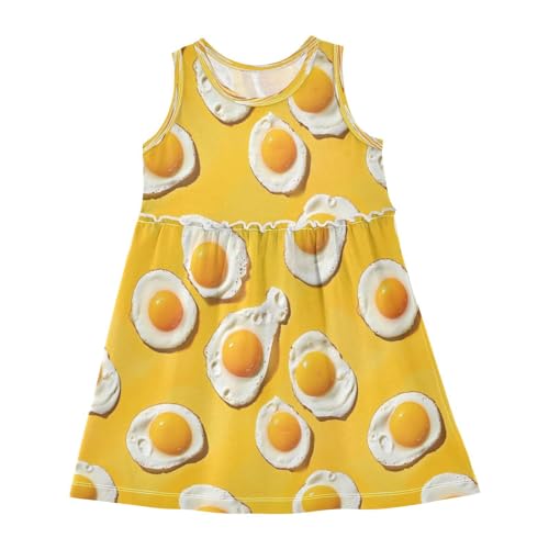 ALAZA Fried Egg Yellow Girls Toddler Casual Dress for Summer Sleeveless Dresses Sundress 2-8 Years
