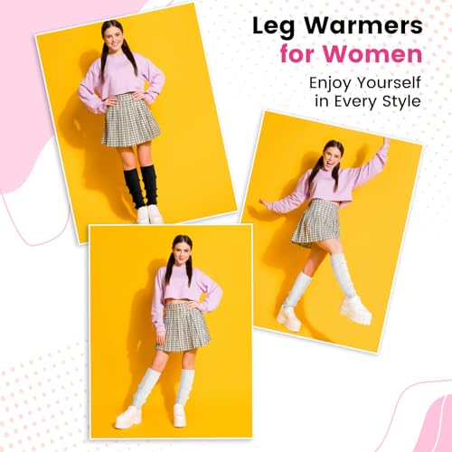Image of Clothirily Leg Warmers - 2 Pairs Knit Leg Warmers for Women 80s Fashion Long Socks for Sports Party Yoga Winter Accessories