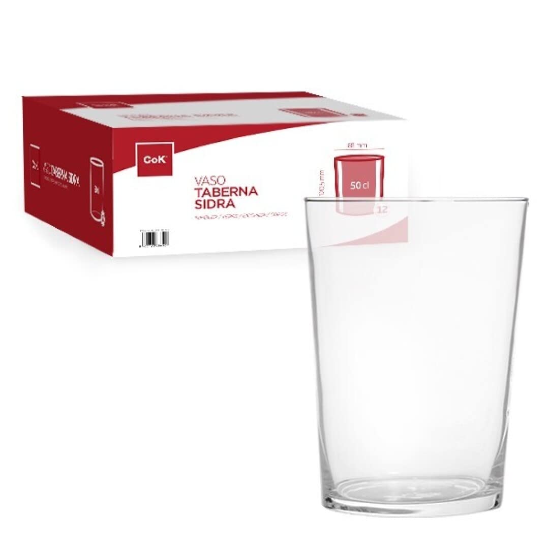 COK 12 Vasos cristal 50 cl, Vasos para Agua, Cerveza, Sidra y Bebidas, Duraderos y Resistentes
