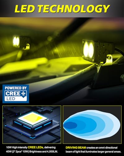 Image of Yellow LED Pods 2Pcs 3 inch 40W CREE LED Low Beam Yellow Fog Lights | Small Off Road Driving Combo Light Pods Ditch Backup Chase Light Bars for Trucks Trailer Pickup Motorcycle UTV ATV SUV