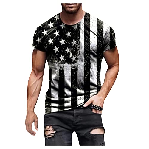 Shirts for Men Independence Day Printed Short Sleeve Spring Summer Retro Casual Tops Tee Fashion Novelty Blouse