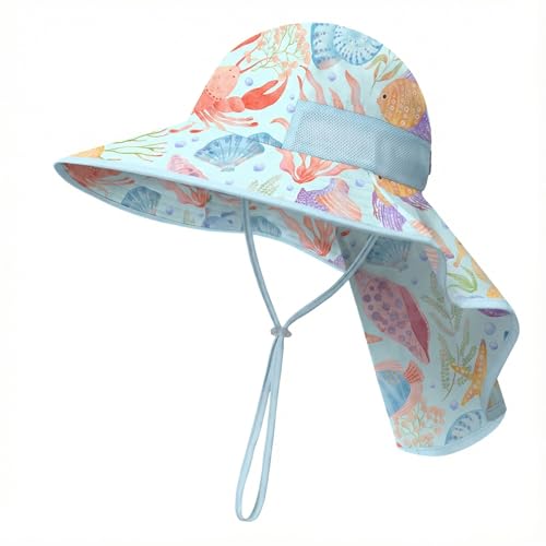 Image of icolor Kids Sun Hat UPF50+ Sun Protection Bucket Hat Toddler Summer Beach Play Hats with Neck Flap for Girl Boy Ages 3~10