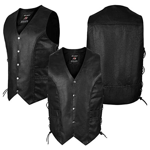 ARD Premium Quality Mens Braided Side Lace Motorcycle Black Leather Vest S-6XL (SMALL)
