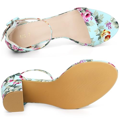 Image of Allegra K Women's Floral Print Open Toe Block High Heels Summer Sandals
