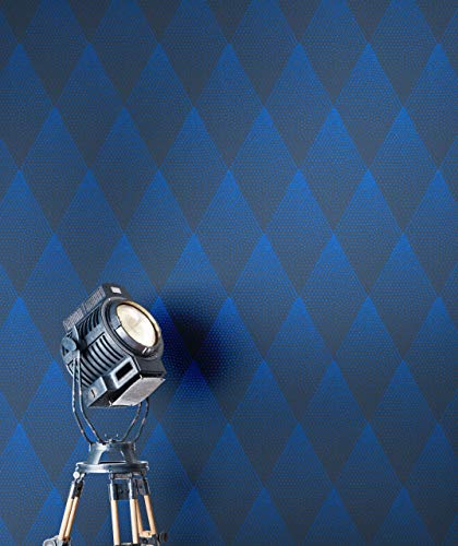 NEWROOM Tapete Blau Vliestapete Leicht Glänzend - Retro Modern Dunkelblau Rauten Punkte Mustertapete Grafisch Metalic inkl. Tapezier-Ratgeber