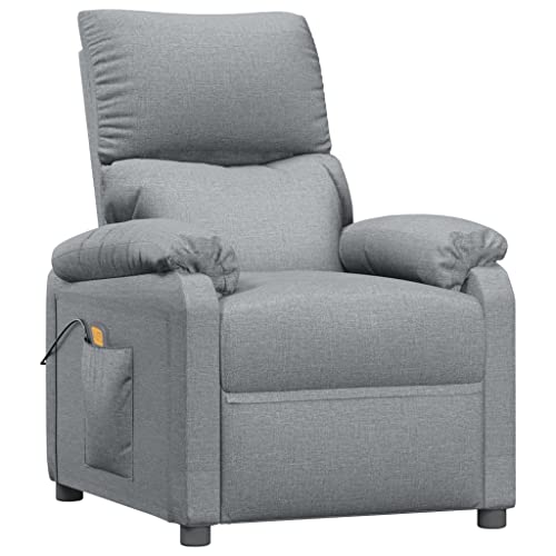 vidaXL Fauteuil Inclinable de Massage TV Fauteuil de Relaxation Electrique Salle de Séjour Salon Maison Dossier et Repose-Pied Réglables Gris Clair Tissu