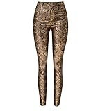 Faringoto Women's High Waist Fall/Winter Stretch Coated Silver Snake Print Faux Leather Pants Pu Denim Leggings Cropped Pants