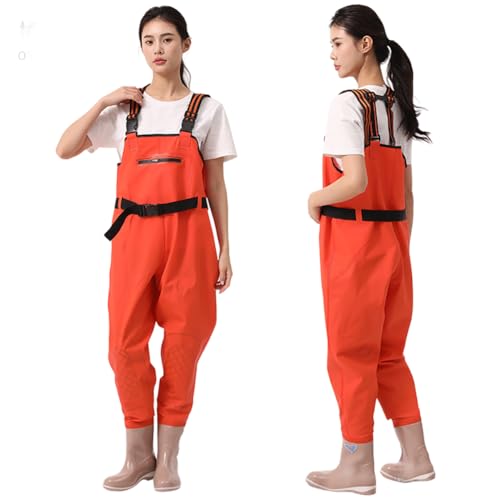 女性用ウェーダー レディース 胴付き 女性向け 透湿 防水 チェストハイウェーダー ポケット付き ラジアルソール 釣り 渓流 潮干狩り 丈夫 おしゃれ (オレンジ, 25.0CM)