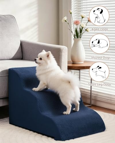 Image of Aodisman Dog Stairs for Small Dogs,3 Step Dog Ramp for Couch,Non-Slip Steps | Pet stairs help small dogs, old cats, and puppies reach couches and chairs easily, durable indoor dog steps,15.4 inch H, Blue