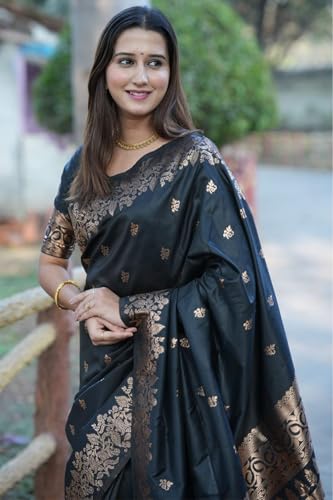 Image of SGF11 Women's Kanjivaram Pure Soft Silk Saree For Women Pure Golden Zari With Blouse Piece