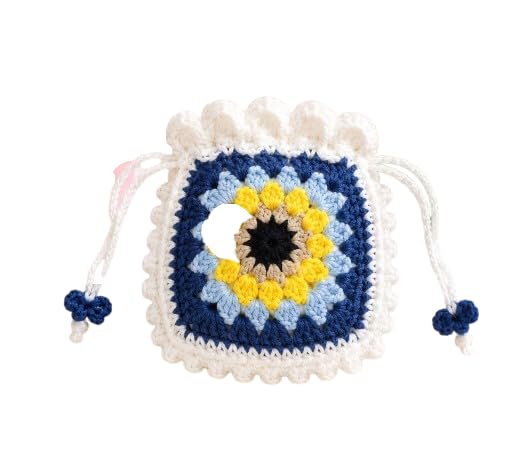 creative n colourful Handmade Crochet Potli Bag, Granny Square Floral Design, Drawstring Closure, Premium Yarn, 5.5 Inch,-picture-10