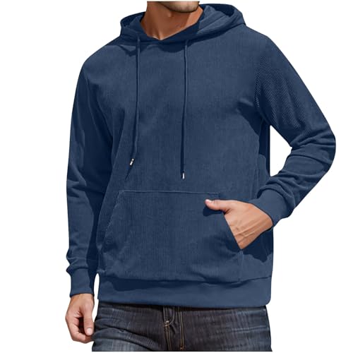Mens Hooded Sweatshirts Lightweight Fall Fashion Solid Hoodies Long Sleeve Casual Corduroy Drawstring Sweatshirt