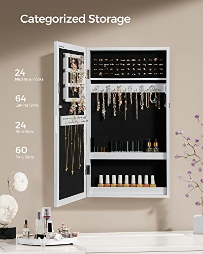 Songmics UJJC51WT Lockable Jewelry Cabinet Armoire With Mirror, Wall-Mounted Space Saving Jewelry Storage Organizer thumb #2
