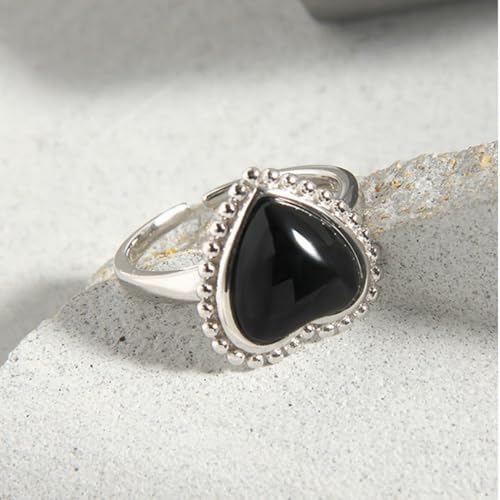 Vintage Black Heart Love Statement Ring for Women Silver Plated Boho Ball Bead Lacy Adjustable Open Wrap Finger Rings Comfort Fit Bohemian Wedding Halloween Accessories Jewelry Gift4
