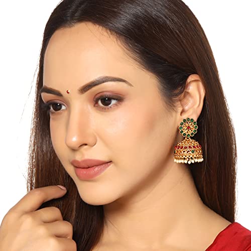 Women's Crystal Studded Jhumka Earrings