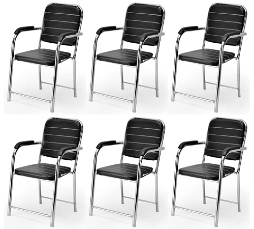 Image of Office Chair Visitor Chair with arm Rest with Steel Frame and Cushioned seat Back, Chair Without Wheels Holds up to 140 kg Heavy Design (6, Black, Heavy)