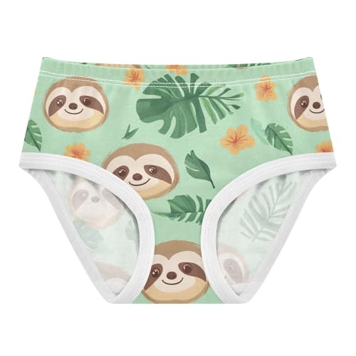 Wusikd Cute Sloth Face Girls' Underwear Cotton Tropical Leaves Girls Briefs Soft Toddler Underwear 2T