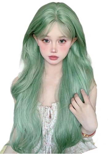 ウィッグ 日常ウィッグ 仮装用ウィッグ かつら ロング 八の字前髪 五文刈り 艶がいい 耐熱 ファッション 自然 おしゃれ 甜美 日常 デート パーティー 外出 イベント 小顔 wig (グリーン)