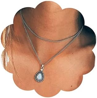 Simple Layered Bar Silver Drop Pendant Necklace Boho V Neck Women Accessories