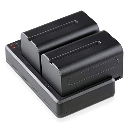 2X Akku NP-F750 / NP-F550 4000mAh + Slim Dual Ladegerät | kompatibel mit Sony NP-F970 NP-F960 NP-F990 für Blitzgeräte Videoleuchten