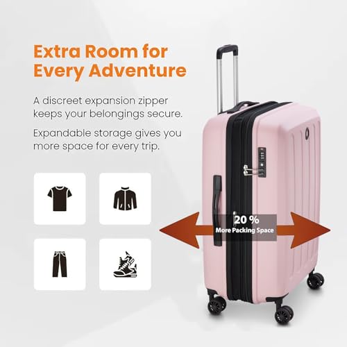 Image of DELSEY PARIS Unlock 66 CM Medium Check-in Polypropylene 8 Wheels Pink and Expandable with Global Warranty 2 Years Hard-Sided Trolley Bag /Suitcase /Luggage /Lightweight