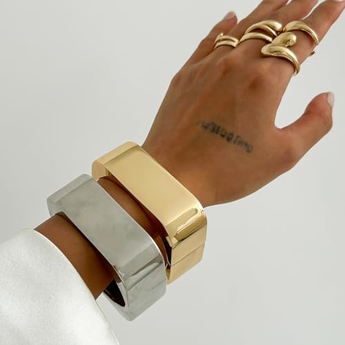 Chunky Silver Bangles for Women Non Tarnish Bracelets Simple Square Wide Cuff Bangle Trendy Jewelry for Women4