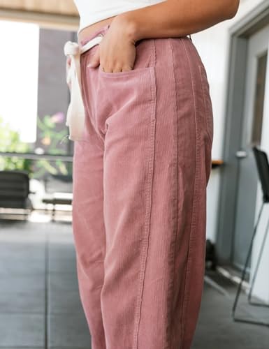 Hooever Womens Corduroy Barrel Wide Leg Baggy Pants Casual Drawstring High Waisted Loose Palazzo Trousers4