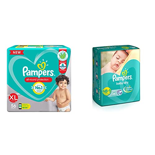 Image of Pampers Diaper Pants, XL, 56 Count & Pampers Baby Dry Diapers, New Born, 22 Count