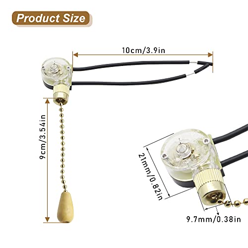 Image of 4 Pack Cords for Ceiling Light Fans Lamps and Wall Lights Pull Chain Switch Control Replacement On-Off with Pull Chain, Ceiling Fan Light Switch Zing Ear ZE-109 Two-Wire Light Switch with Pull