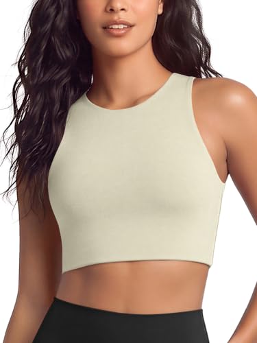 Image of ODODOS Racerback Tank Bra for Women High Neck Non Padded Medium Support Sports Bra Workout Yoga Crop Tops