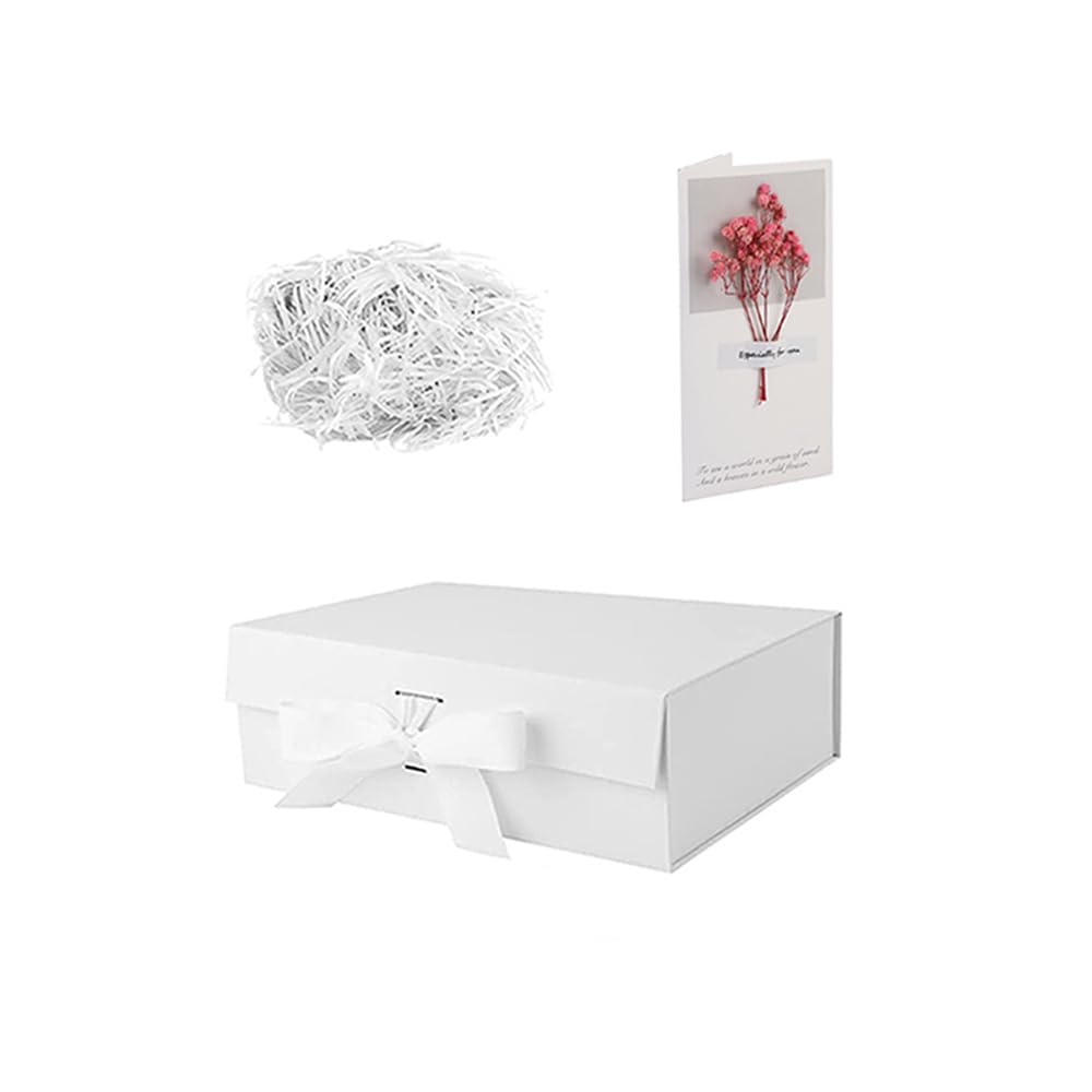 Sponsored Ad – Gift Box for Gift Wrapping, 3in1 Magnetic Foldable Gift Boxes + 20g Raffie Shregs + Dried Flower Greeting Card (1 Pack(23x17x7 CM), White)