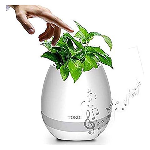 SZJH Music Flowerpot, Touch Plant Piano Music Playing Flowerpot Smart Multi-color LED Light Round Plant Pots Bluetooth Wireless Speaker whitout Plants (White) Cover