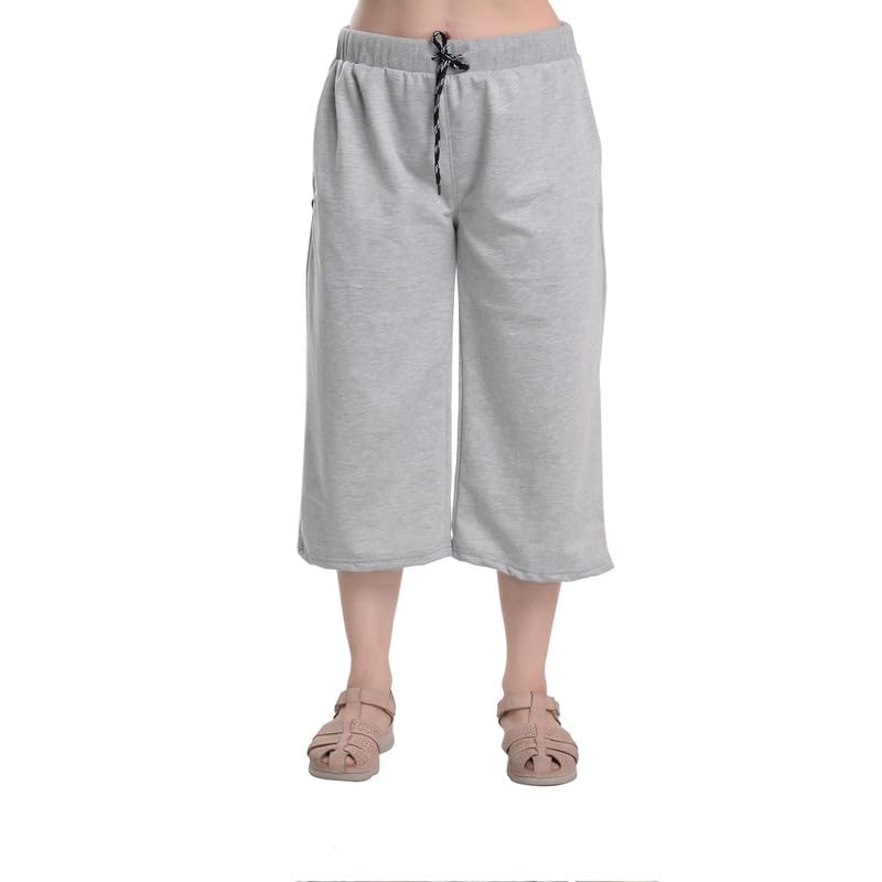 Image of Women's Cotton Plain Capri Pants, Loose Yoga Pants, Nightwear for Women
