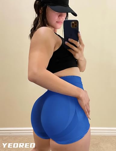 Image of YEOREO Women High Waist Workout Yoga Gym Smile Contour Seamless Cycling Shorts