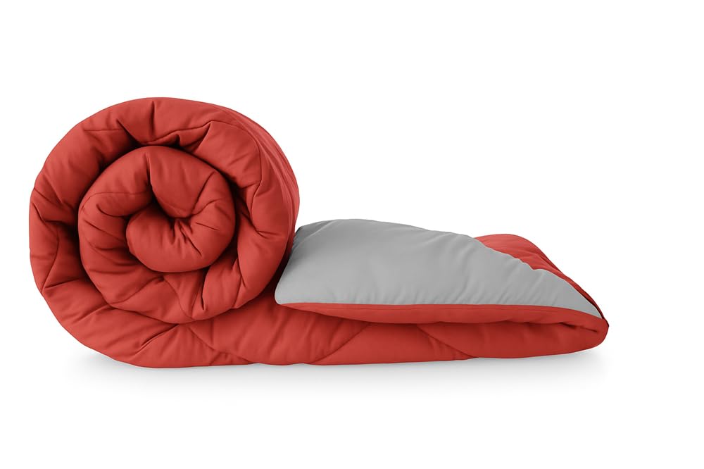 BSB HOME 220 GSM Solid Plain Reversible Summer Microfiber AC Comforter/Duvet| All Season Single Size 3 Layered Quilted Blanket for Single Bed (220 cm x 152 cm, Maroon Grey)