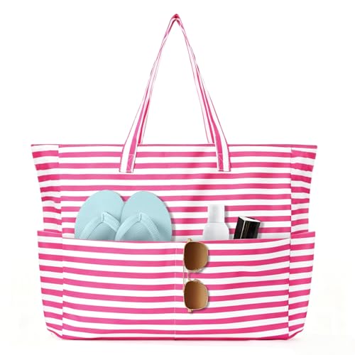 flintronic Bolsa de Playa Grande Mujer, Bolso de Mano Impermeable Plegable, Bolsa de Playa Grande Mujer Impermeable con Cremallera, Bolsa de Hombro Plegable, para Playa, Viajes, Piscina