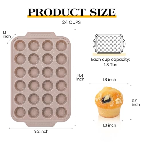 Image of 2 Pcs Silicone Muffin Pans for Baking with Metal Reinforced Frame, Nonstick Cupcake Tray for Oven, 24 Cups Mini Size Silicone Molds for Egg Bites, Dishwasher Safe (Brown, Cream)