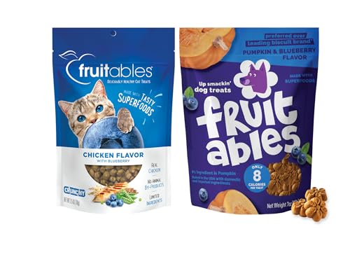 Fruitables Blueberry Pet Parent Pack – 1 Dog (7oz) Bag & 1 Cat (2.5oz) Bag | Crunchy Natural Treats for Dogs & Cats