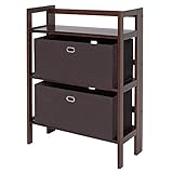 Winsome Torino 3-PC Set Folding Bookcase w/Fabric Basket Storage and Organization, Espresso/Chocolate