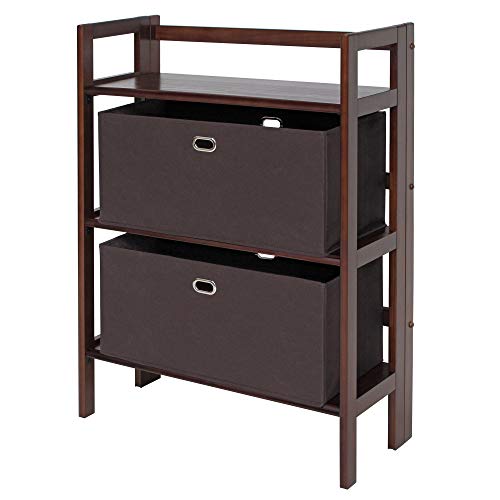 Winsome Torino 3-Pc Set Folding Bookcase W/Fabric Basket Storage And Organization, Espresso/Chocolate #TOP20