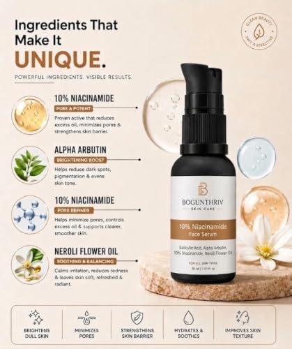 Image of 10% Niacinamide Face Serum with Salicylic Acid, Alpha Arbutin & Neroli Extract for Glowing Skin | Lightweight Non-Sticky Hydrating & Brightening Formula for Men & Women | 30ml