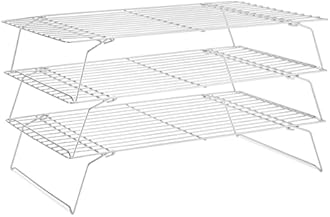 Cooling Rack for Baking 3 Tiers, 16" x 10" Cookie Cooling Wire Rack Stackable Collapsible Nonstick, Stainless Steel Baking Cooking Cooling Racks with Optimum Air Flow, Silver