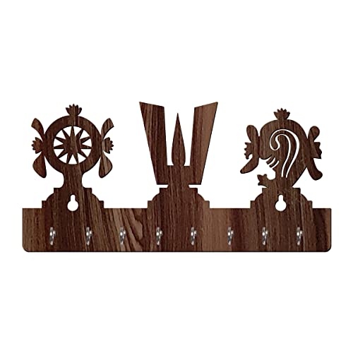 Image of Yami MDF Wood God Tirupati Balaji Tika Shape Key Holder (8 Hooks, Brown)