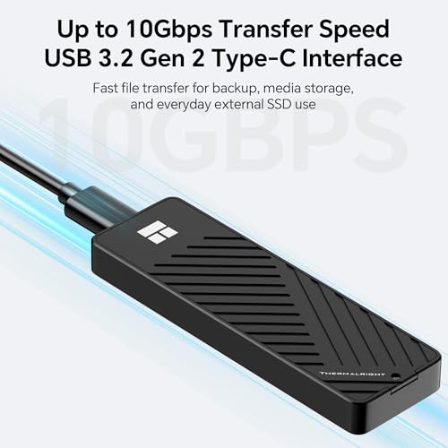 Image of HR-EB101 AC Black M.2 NVMe SSD Enclosure, 10Gbps USB-C, 2230-2280 | CNC aluminum housing, thicker thermal pads, dual cables, UASP /TRIM /S.M.A.R.T support, NVMe only, SSD not included
