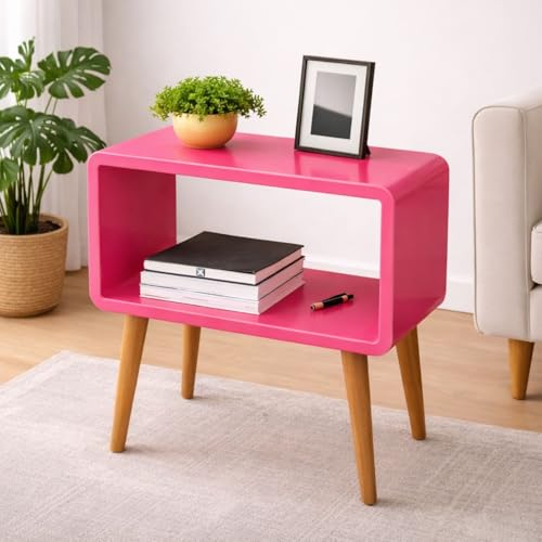 Image of SS Wood Nation Vintage Bookcase Nightstand, Coffee Table, End Table, Bedside Table for Compact Areas, Magazine Stand with Storage, and Living Room /Bedroom (Modern, Blush Pink)
